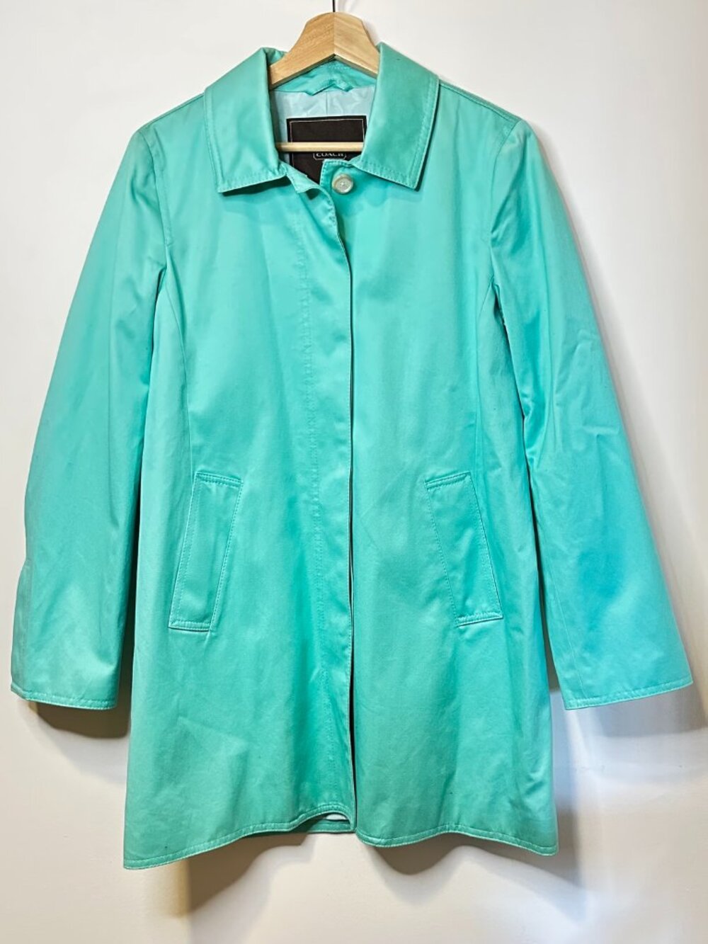 Coach Turquoise Blue Button down Trench coat / Rain coat size M